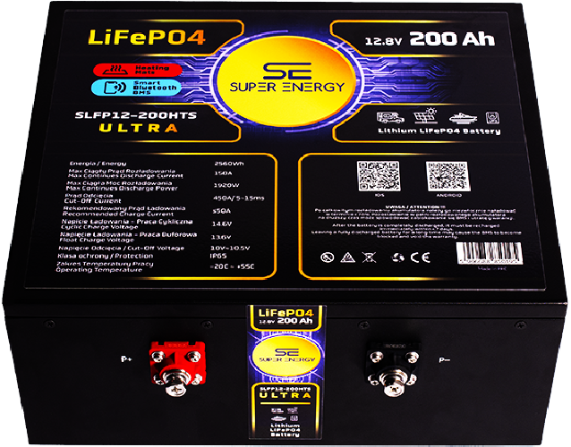 Niski Akumulator Super-Energy LiFePO4 200Ah 12V BT + Mata Grzewcza